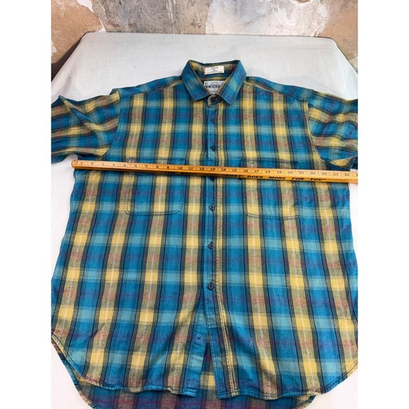 90s Levis Plaid Flannel Shirt Mens XL Blue Yellow Long Sleeve Cabincore Grunge - Picture 9 of 16